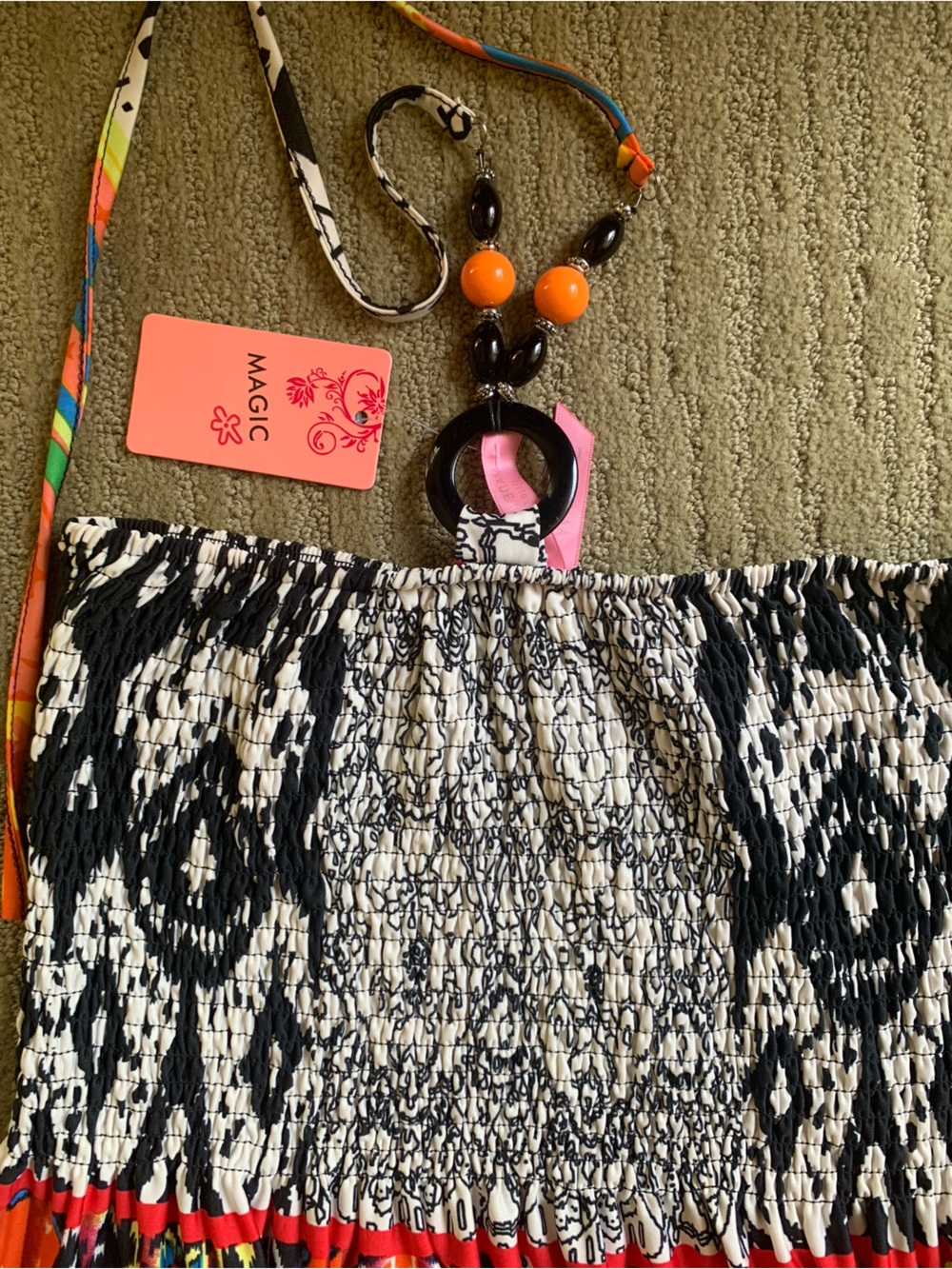 Magic Orange Multi-Pattern Maxi Dress with Optional Halter Tie, XL - Picture 3 of 5